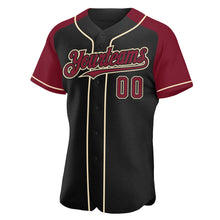 Load image into Gallery viewer, Custom Black Crimson-City Cream Authentic Raglan Sleeves Baseball Jersey