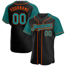 Load image into Gallery viewer, Custom Black Teal-Orange Authentic Raglan Sleeves Baseball Jersey