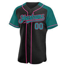 Load image into Gallery viewer, Custom Black Teal-Pink Authentic Raglan Sleeves Baseball Jersey