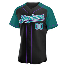 Load image into Gallery viewer, Custom Black Teal-Purple Authentic Raglan Sleeves Baseball Jersey