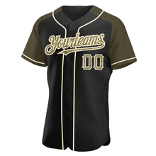 Load image into Gallery viewer, Custom Black Camo Olive-Cream Authentic Raglan Sleeves Baseball Jersey