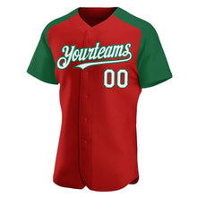 Load image into Gallery viewer, Custom Red White-Kelly Green Authentic Raglan Sleeves Baseball Jersey