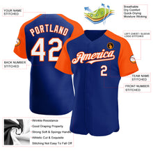 Load image into Gallery viewer, Custom Royal White-Orange Authentic Raglan Sleeves Baseball Jersey