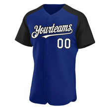 Load image into Gallery viewer, Custom Royal White-Black Authentic Raglan Sleeves Baseball Jersey