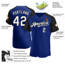 Load image into Gallery viewer, Custom Royal White-Black Authentic Raglan Sleeves Baseball Jersey