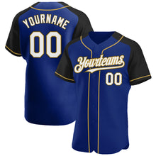 Load image into Gallery viewer, Custom Royal White Black-Old Gold Authentic Raglan Sleeves Baseball Jersey