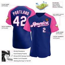 Load image into Gallery viewer, Custom Royal White-Pink Authentic Raglan Sleeves Baseball Jersey