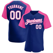 Load image into Gallery viewer, Custom Royal White-Pink Authentic Raglan Sleeves Baseball Jersey