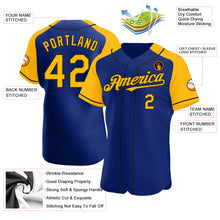 Load image into Gallery viewer, Custom Royal Gold-Black Authentic Raglan Sleeves Baseball Jersey
