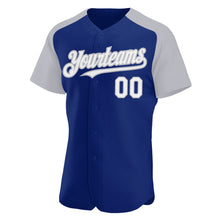 Load image into Gallery viewer, Custom Royal White-Gray Authentic Raglan Sleeves Baseball Jersey
