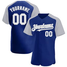 Load image into Gallery viewer, Custom Royal White-Gray Authentic Raglan Sleeves Baseball Jersey