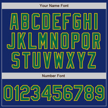 Load image into Gallery viewer, Custom Royal Kelly Green-Yellow Authentic Raglan Sleeves Baseball Jersey