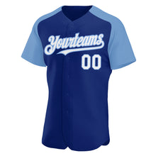 Load image into Gallery viewer, Custom Royal White-Light Blue Authentic Raglan Sleeves Baseball Jersey