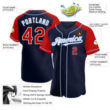 Load image into Gallery viewer, Custom Navy Red-Light Blue Authentic Raglan Sleeves Baseball Jersey