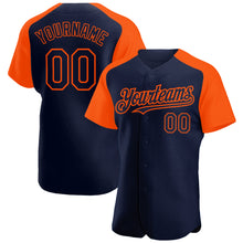 Load image into Gallery viewer, Custom Navy Orange Authentic Raglan Sleeves Baseball Jersey