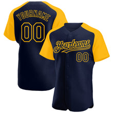 Load image into Gallery viewer, Custom Navy Gold Authentic Raglan Sleeves Baseball Jersey