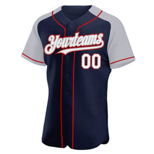 Load image into Gallery viewer, Custom Navy White Gray-Red Authentic Raglan Sleeves Baseball Jersey