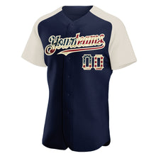 Load image into Gallery viewer, Custom Navy Vintage USA Flag-Cream Authentic Raglan Sleeves Baseball Jersey