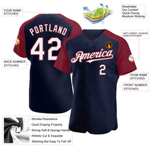 Load image into Gallery viewer, Custom Navy White-Crimson Authentic Raglan Sleeves Baseball Jersey