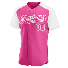 Load image into Gallery viewer, Custom Pink White Authentic Raglan Sleeves Baseball Jersey