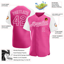 Load image into Gallery viewer, Custom Pink White Authentic Raglan Sleeves Baseball Jersey