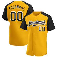 Load image into Gallery viewer, Custom Gold Black-White Authentic Raglan Sleeves Baseball Jersey