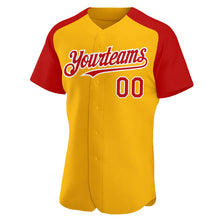 Load image into Gallery viewer, Custom Gold Red-White Authentic Raglan Sleeves Baseball Jersey
