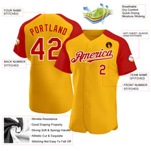 Load image into Gallery viewer, Custom Gold Red-White Authentic Raglan Sleeves Baseball Jersey