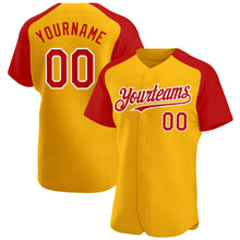 Load image into Gallery viewer, Custom Gold Red-White Authentic Raglan Sleeves Baseball Jersey