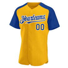Load image into Gallery viewer, Custom Gold Royal-White Authentic Raglan Sleeves Baseball Jersey