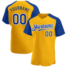Load image into Gallery viewer, Custom Gold Royal-White Authentic Raglan Sleeves Baseball Jersey