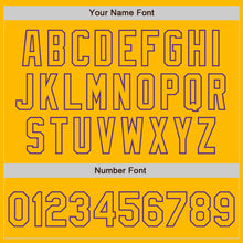 Load image into Gallery viewer, Custom Gold Purple Authentic Raglan Sleeves Baseball Jersey