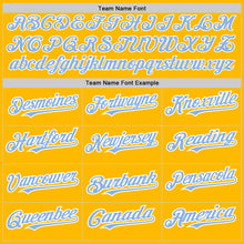 Load image into Gallery viewer, Custom Gold Light Blue-White Authentic Raglan Sleeves Baseball Jersey