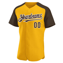 Load image into Gallery viewer, Custom Gold Brown-White Authentic Raglan Sleeves Baseball Jersey