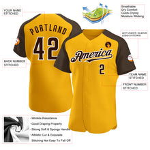 Load image into Gallery viewer, Custom Gold Brown-White Authentic Raglan Sleeves Baseball Jersey