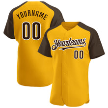 Load image into Gallery viewer, Custom Gold Brown-White Authentic Raglan Sleeves Baseball Jersey