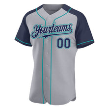Load image into Gallery viewer, Custom Gray Navy-Teal Authentic Raglan Sleeves Baseball Jersey