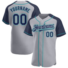 Load image into Gallery viewer, Custom Gray Navy-Teal Authentic Raglan Sleeves Baseball Jersey