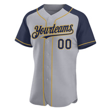 Load image into Gallery viewer, Custom Gray Navy-Old Gold Authentic Raglan Sleeves Baseball Jersey