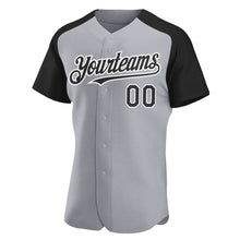 Load image into Gallery viewer, Custom Gray Black-White Authentic Raglan Sleeves Baseball Jersey