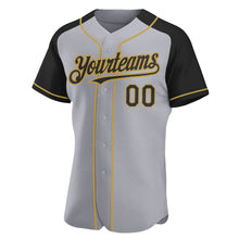Load image into Gallery viewer, Custom Gray Black-Old Gold Authentic Raglan Sleeves Baseball Jersey