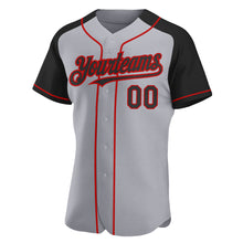 Load image into Gallery viewer, Custom Gray Black-Red Authentic Raglan Sleeves Baseball Jersey