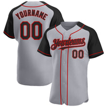 Load image into Gallery viewer, Custom Gray Black-Red Authentic Raglan Sleeves Baseball Jersey