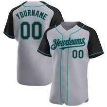 Load image into Gallery viewer, Custom Gray Black-Teal Authentic Raglan Sleeves Baseball Jersey