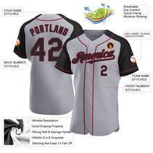 Load image into Gallery viewer, Custom Gray Black-Crimson Authentic Raglan Sleeves Baseball Jersey