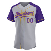 Load image into Gallery viewer, Custom Gray Purple-Old Gold Authentic Raglan Sleeves Baseball Jersey