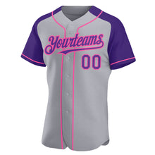 Load image into Gallery viewer, Custom Gray Purple-Pink Authentic Raglan Sleeves Baseball Jersey