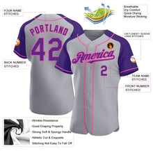 Load image into Gallery viewer, Custom Gray Purple-Pink Authentic Raglan Sleeves Baseball Jersey