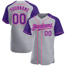 Load image into Gallery viewer, Custom Gray Purple-Pink Authentic Raglan Sleeves Baseball Jersey