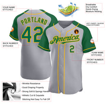 Load image into Gallery viewer, Custom Gray Kelly Green-Gold Authentic Raglan Sleeves Baseball Jersey